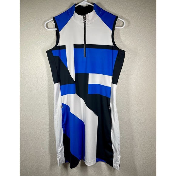 Tail Sleeveless Golf Tennis Dress Athletic Pockets Stretch Women M Black Blue - Picture 1 of 7